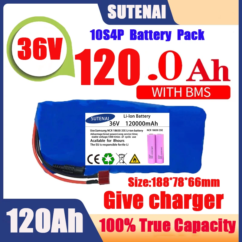 Оригинална 36V батерия 10S4P120Ah батерия 500W батерия с висока мощност 42V 120000mAh Ebike електрически велосипед BMS + 42V2A зарядно устройство . ' - ' . 0