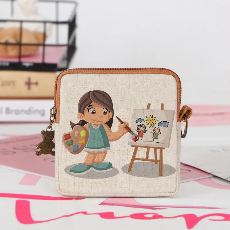 Карикатура притежател на карта за жена сладък мини квадрат монета чанта многофункционален преносим чанта за съхранение на открито карта чанти . ' - ' . 3