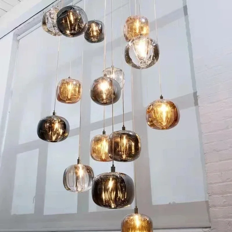 Модерен кристален LED арт полилей за стълбище Всекидневна Long Cristal топка висящи лампи Вътрешни кухненски островни осветителни тела . ' - ' . 2