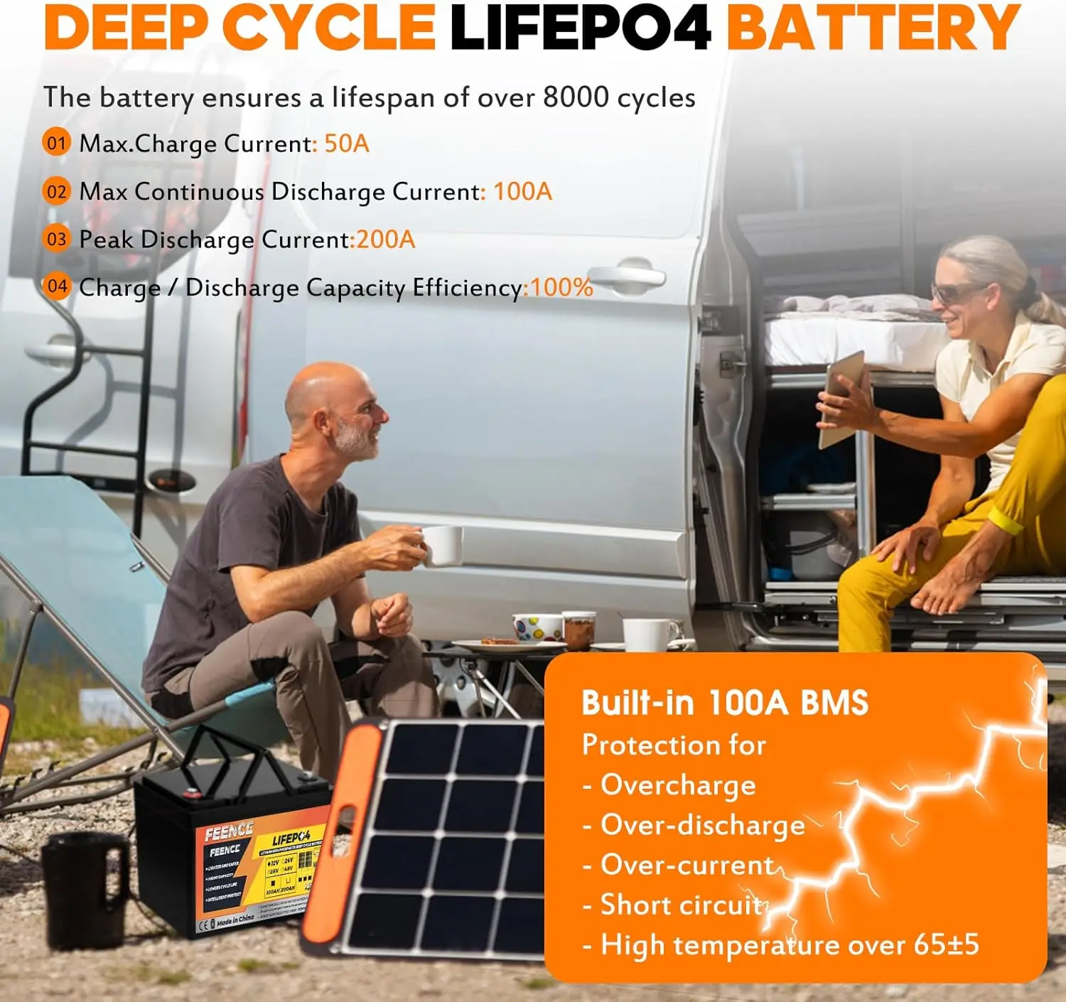 12V 100AH LiFePO4 батерия с Bluetooth 100A BMS водоустойчиви батерии RV лодка мотокар слънчев панел съхранение слънчева система . ' - ' . 3