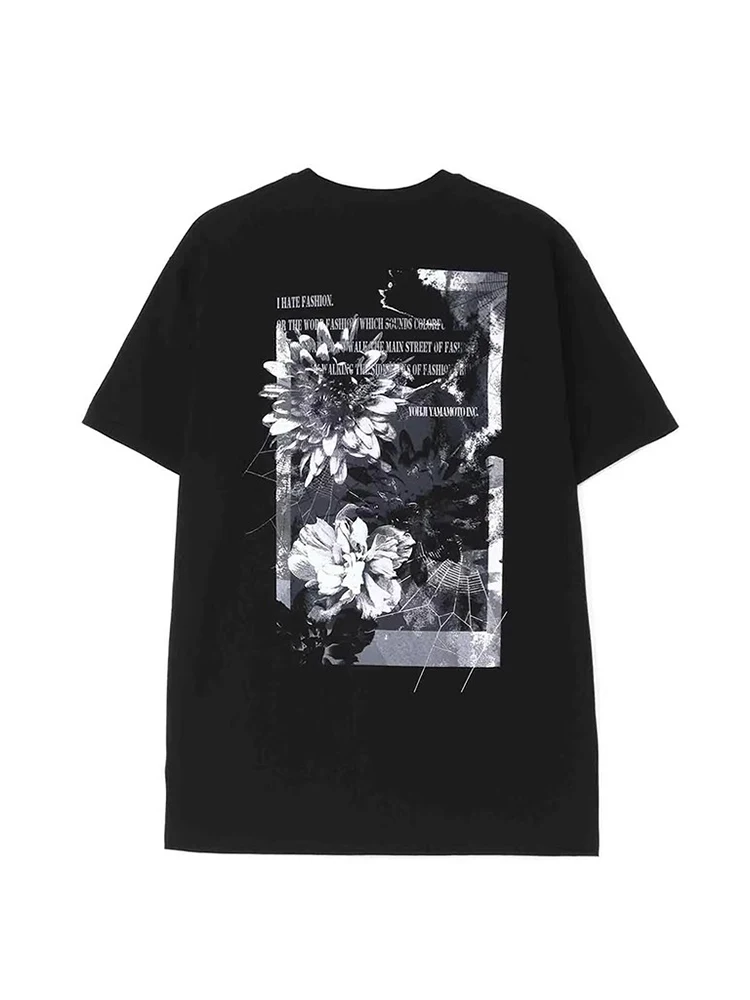 Тъмен стил цвете къс ръкав тениска yohji yamamoto тениски върхове S'YTE хлабав о-образно деколте извънгабаритни тениски Под риза дрехи . ' - ' . 0