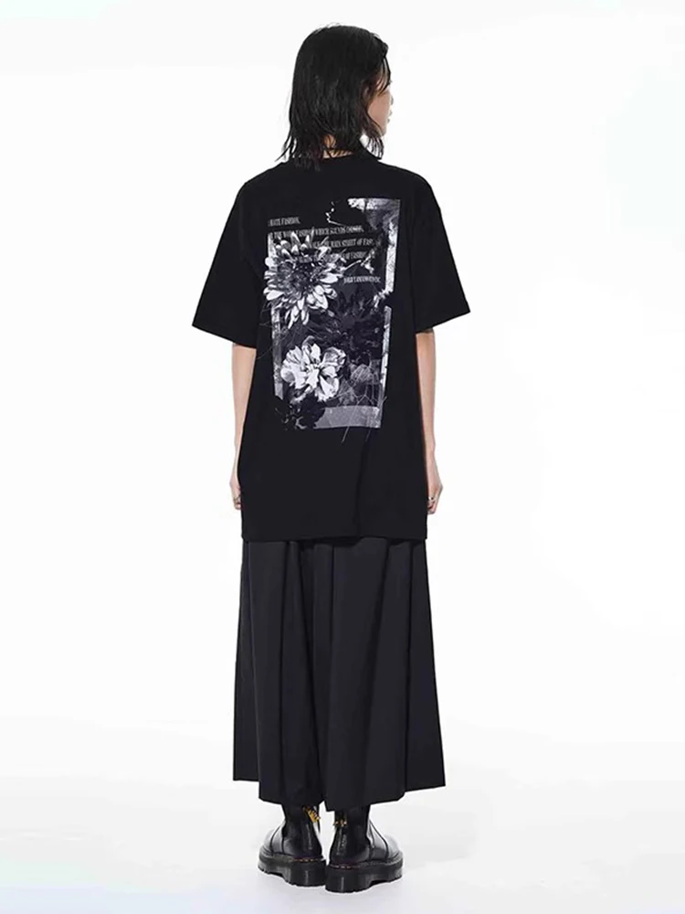 Тъмен стил цвете къс ръкав тениска yohji yamamoto тениски върхове S'YTE хлабав о-образно деколте извънгабаритни тениски Под риза дрехи . ' - ' . 1