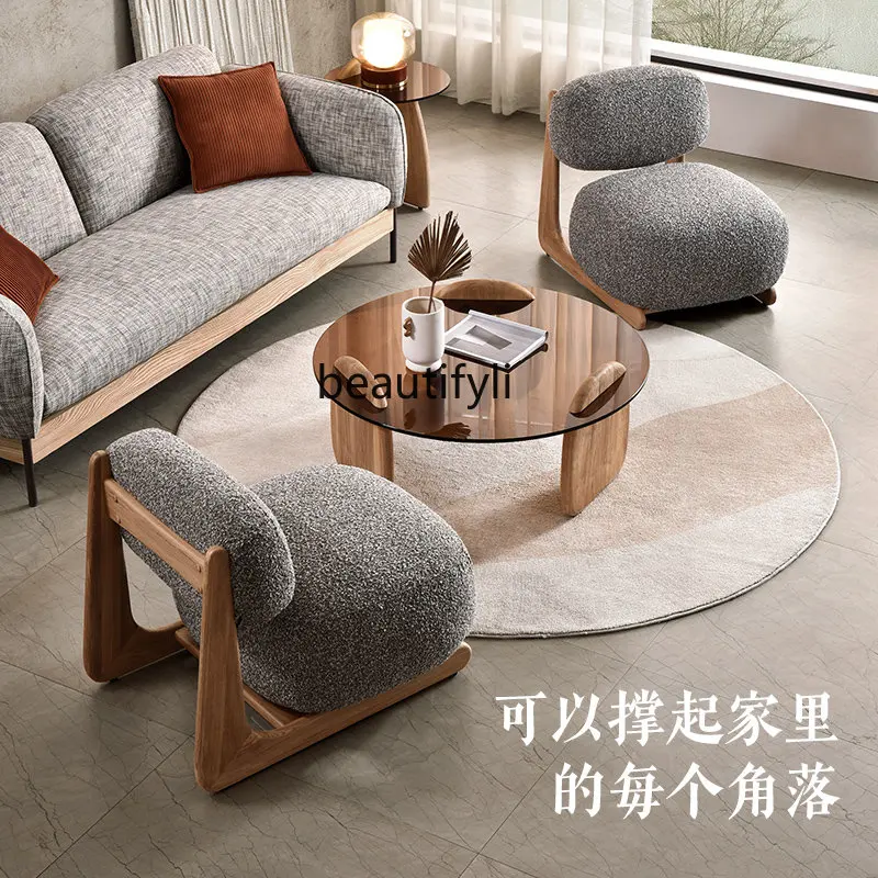 Модерен минималистичен стол памук бельо масивно дърво диван хол балкон домашен стол . ' - ' . 2