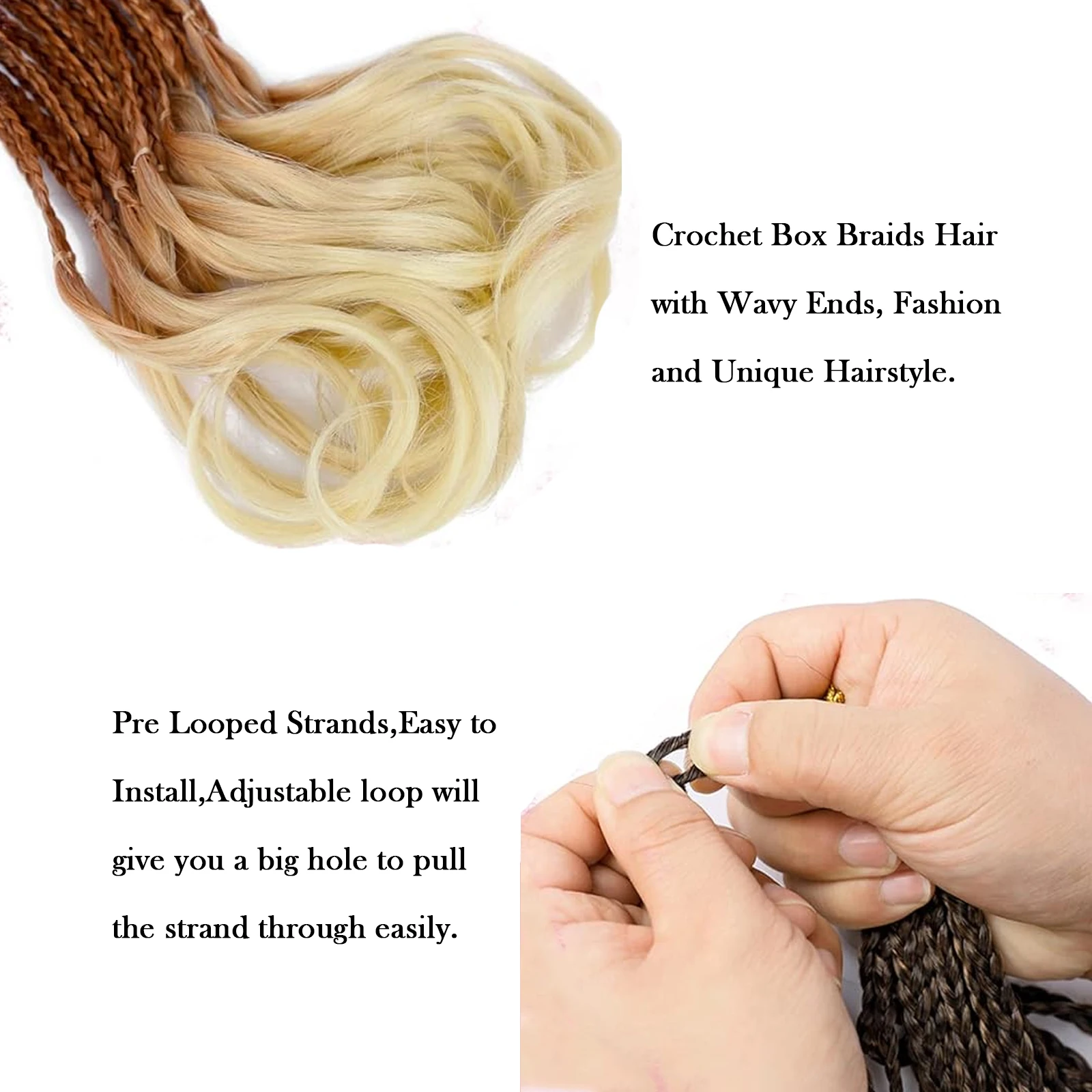 Box плитки плетене на една кука коса разширения за жени Pre Looped Ombre плетене на една кука плитки френски къдрава вълнообразни краища синтетични разширения коса . ' - ' . 3