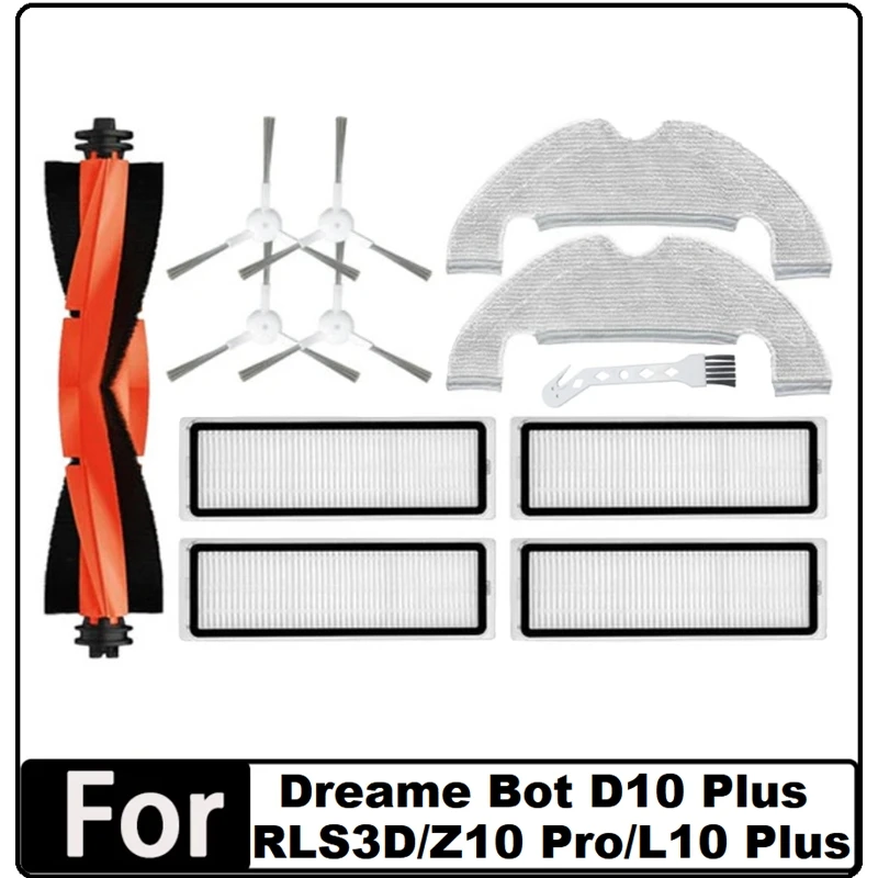 12PCS Замяна на Dreame Bot D10 Plus RLS3D, Z10 Pro, L10 Plus Робот Вакуум Главна странична четка Hepa Филтър Моп . ' - ' . 0