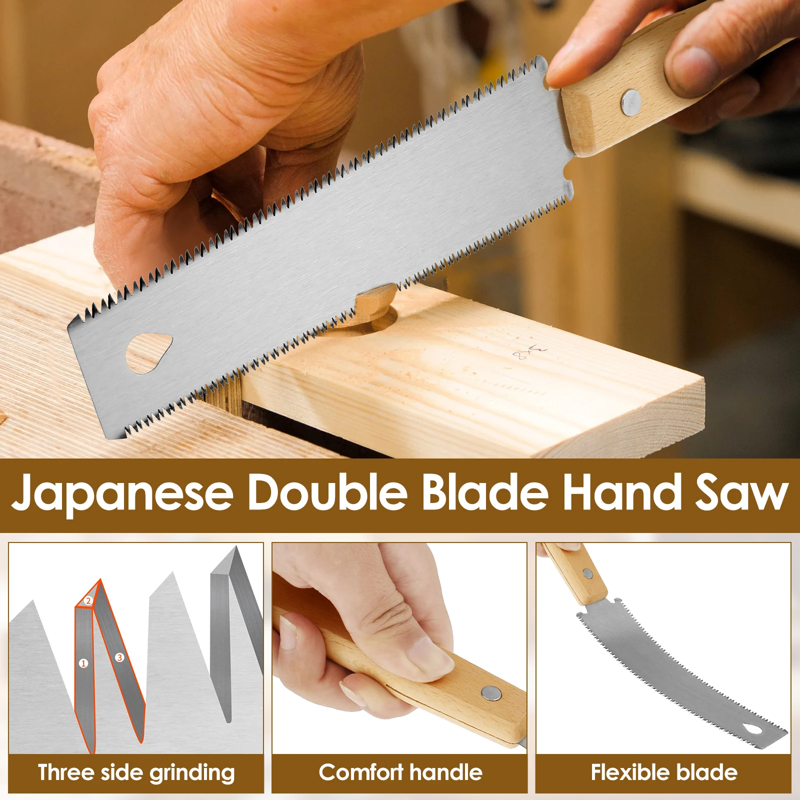 Японски ръчен трион 6 инча SK5 HCS Двуостър ръчен трион Гъвкав ръчен трион 14/17 TPI дървообработващ флъш и финален режещ трион . ' - ' . 3