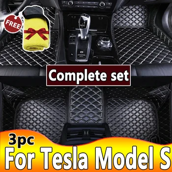 Автомобилни стелки за Tesla Model S 2012 ~ 2022 Луксозен килим Авто интериорни части Подова подложка Кожена подложка Комплект аксесоари за кола Водоустойчив килим