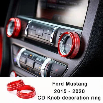 Алуминиева сплав Централна конзола CD радио VOL копче фар Регулиране на декоративни пръстени кола стикери за Ford Mustang 2015 - 2021
