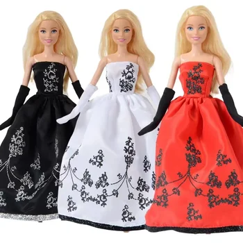 бял червен черен сватбена рокля за Барби екипировки ръкавици 1/6 кукла дрехи за Барби кукла аксесоари вечерна рокля играчка 11.5