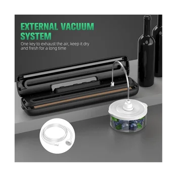 Вакуумна машина за храна Вакуумна автоматична система за запечатване на въздуха за съхранение на храни суха и мокра с комплект за уплътнителни торби черен, EU Plug