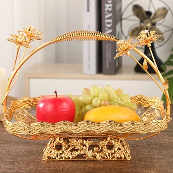 Голяма луксозна преносима кошница с плодове релефно стъкло правоъгълна кошница с плодове банкет сватба златен плод