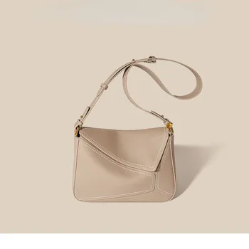 Дамска чанта Геометрична чанта от естествена кожа 2023 Есенна дамска чанта за рамо под мишниците Женска популярна чанта за пътуване