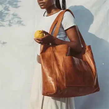 Жените реколта Weekender мека кожа извънгабаритни рамо чанта големи голяма голяма пазарска чанти мода преносими открит пътни чанти