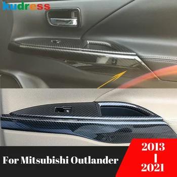 За Mitsubishi Outlander 2013-2019 2020 2021 Въглеродни влакна кола вътрешна врата подлакътник дръжка лента капак подстригване интериорни аксесоари