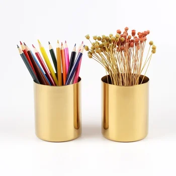 Златен кръгъл молив от неръждаема стомана Метално създаване Съхранение на молив Софтуер Махало ваза Цветна аранжировка