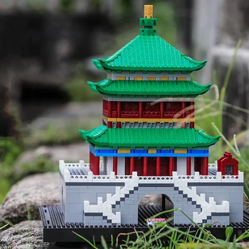 Играчка за деца Световна архитектура Xian Bell Tower Pavilion Gate 3D модел DIY мини диамантени блокове тухли сграда