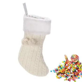 Камина плетене чорапи голям капацитет коледен подарък чорапи с помпони Начало декор продукти за малки подаръци шоколад