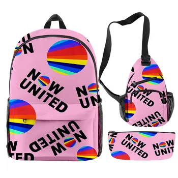 Класическа мода сега United POP Group 3D печат 3бр / комплект ученици училищни чанти модерен пътуване лаптоп раница гърдите чанта молив случай