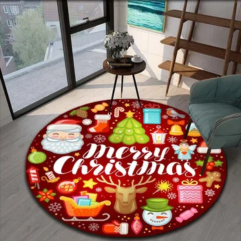 Коледен модел отпечатан хол кръгъл килим Прахоустойчив и противоплъзгащ хол, спалня и кухненски килим