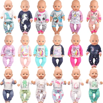 Кукла дрехи пижама за 43 см бебе прероден &американски 18 инчов момиче кукла еднорог жаба акула карикатура дрехи костюм за поколение кукла