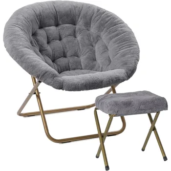Милиард уютен стол с подложка за крака Османски/изкуствена кожа чинийка стол за спалня/X-голям (сив)