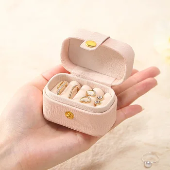 Мини пръстен кутия преносим малък бижута организатор дисплей пътуване кутии кожа обица огърлица пръстен притежателя опаковка кутия случай