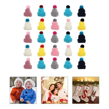 Мини шапки за занаяти Коледно дърво орнаменти плетени DIY арт консумативи вълнени играчки от прежда