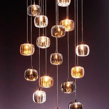 Модерен кристален LED арт полилей за стълбище Всекидневна Long Cristal топка висящи лампи Вътрешни кухненски островни осветителни тела