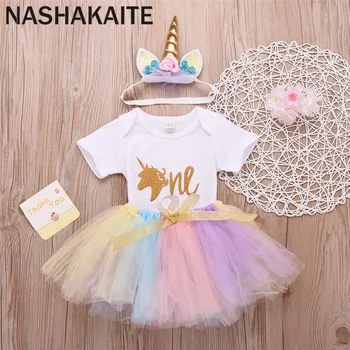 НАШАКАИТЕ 2021 Летни бебешки момичешки комплекти Костюм Комплект бебешки дрехи Еднорог принцеса рокля Дрехи за новородени бебета Детски костюми