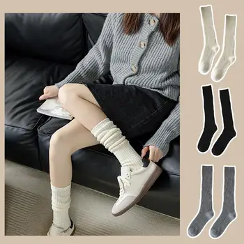 Нови дамски чорапи мода случайни плътен цвят корейски стил топли чорапи есен зима плетене ретро студент момичета чорапи