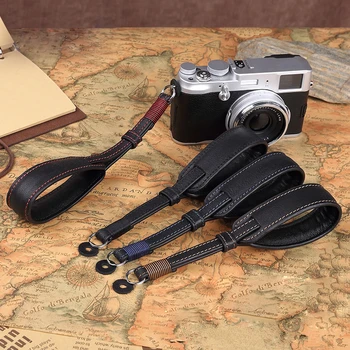 Оригинален ръчно изработен двустранен фотоапарат от естествена кожа Каишка за китката Сгъстяване на каишка за ръце за Sony Leica Fuji Olympus Pentax Panasonic