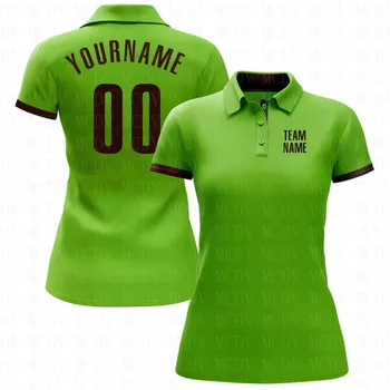 Персонализирана неоново зелено кафяво изпълнение голф поло риза 3D отпечатани жени голф поло извънгабаритни риза летни спортни върхове