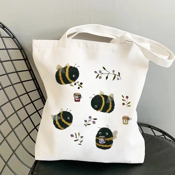 Платно голяма пазарска чанта Чанта за пазаруване Жени Дизайнерски чанти 2021 Момиче мода Случайни голям капацитет сладък пчелен печат чанти за рамо