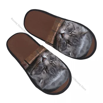 Плюшени вътрешни чехли Чистокръвна котка спи на дърво Топли меки обувки Начало Обувки Есен Зима