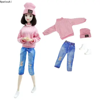 Розова мода кукла дрехи комплект за Барби екипировки 1/6 кукли аксесоари за Барби Топ Crop панталони шапка обувки играчки