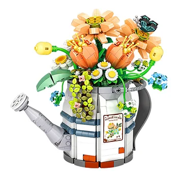 Сладък душ глава хризантема растение саксийни цветя градини къща строителни блокове класически модел мини тухли комплекти детски комплекти подарък