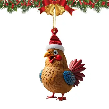 Смешни коледни орнаменти 2D Коледен петел акрилни орнаменти кола висулка смешно петел украшение Коледа пиле декор за