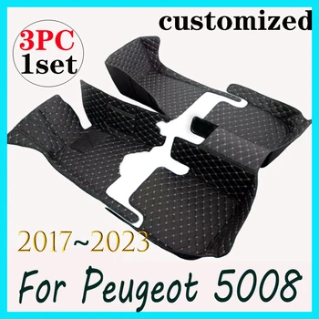 Стелки за кола за Peugeot 5008 P87 MK2 2017 ~ 2023 Pad Luxury Leather Mat Килими Издръжливи килими Комплект интериорни части Аксесоари за кола