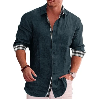тениска мъжки риза мек замърсен цвят T риза Tee есенни върхове блуза дишаща бутон надолу удобен памук смес