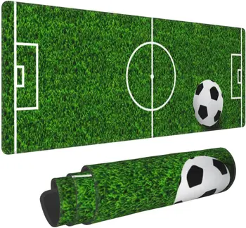 Футболно игрище 3D футболна игрална подложка за мишка с неплъзгаща се гума 31.5 x 11.8 инча База зашити ръбове Водоустойчива подложка за мишка