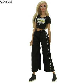 Черна мода кукла дрехи комплект за Барби екипировки 1/6 кукли аксесоари за Барби Dollhouse Топ тениска панталони панталони играчки
